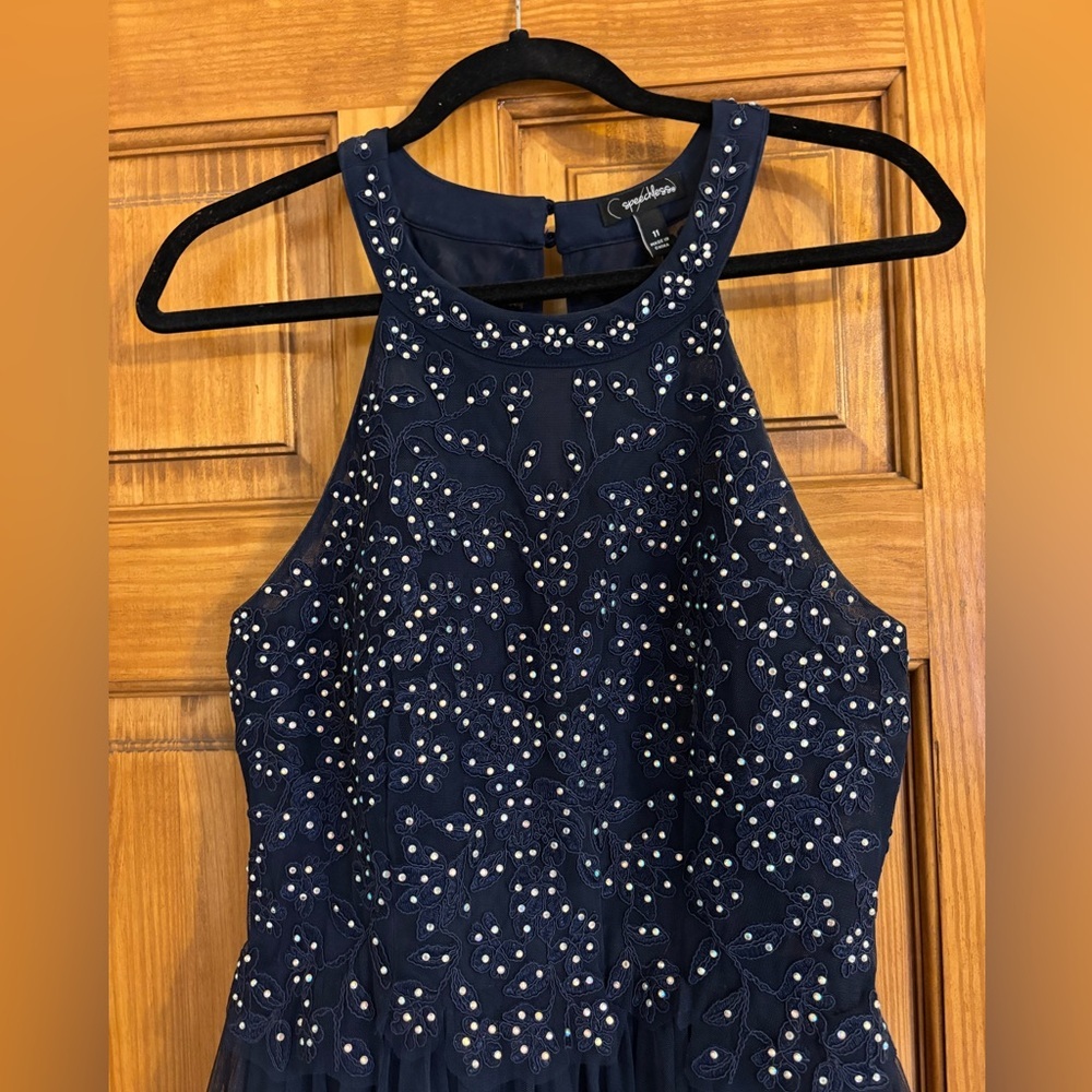 Speechless Halter Dark Blue Evening Gown - Picture 2 of 6